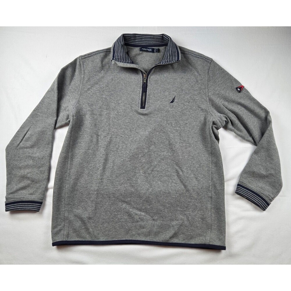 Nautica Navtech Quarter Zip Pullover Mens Medium Gray Sweater Knit Mock Neck